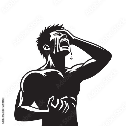 Tearful Embrace: Vector Crying Person Silhouette - Expressing Emotion Through Graceful Sorrow in Poignant Form. crying reaction vector, crying Illustration.