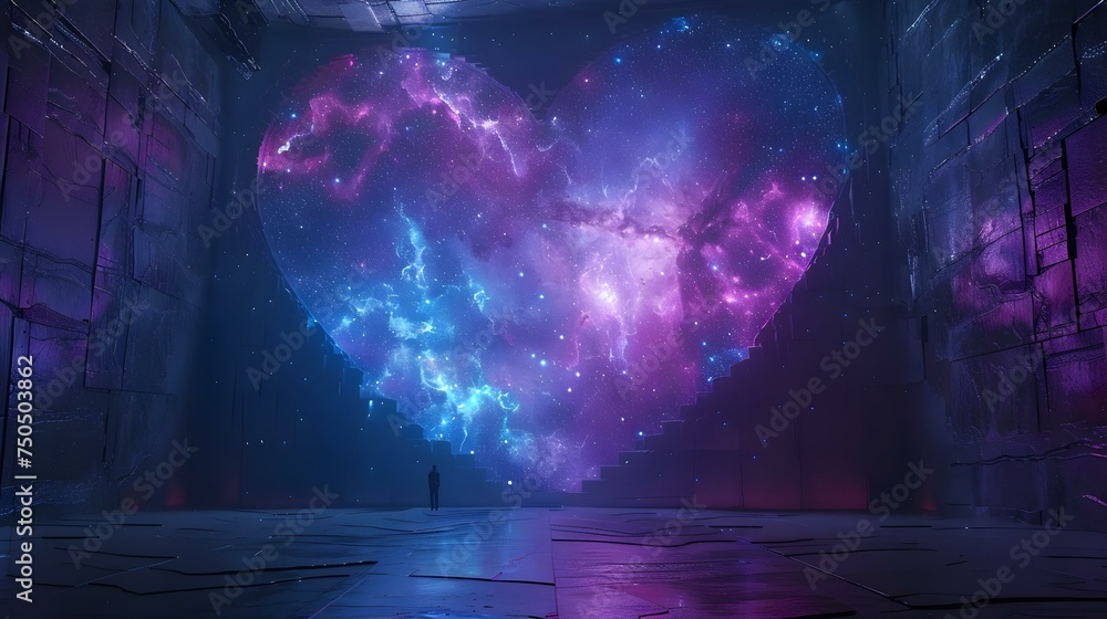 Fototapeta premium Ceiling of a Room Resembling a Heart-Shaped Planetarium: A Romantic Celestial Oasis for Couples. Concept Romantic Oasis, Heart-Shaped Planetarium, Celestial Theme, Couples Photoshoot, Room Decor