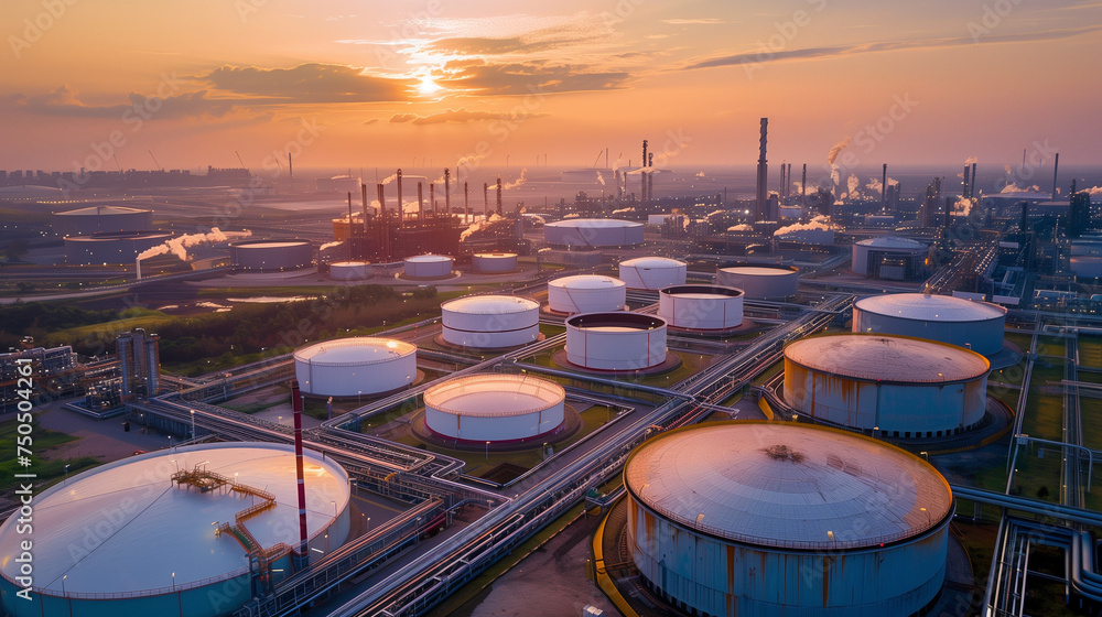 Aerial view oil and gas terminal storage tank farm,Tank farm storage chemical petroleum petrochemical refinery product, Business commercial trade fuel and energy transport by tanker vessel. Aerial view oil and gas terminal storage tank farm,Tank farm storage chemical petroleum petrochemical refinery product, Business commercial trade fuel and energy transport by tanker vessel.