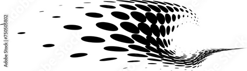 Round halftone border or logo. The train flutters to the left. Space for copying text. Vector.