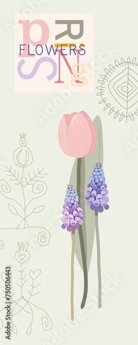 Card (poster) from isolated botanical, abstract and folklore elements on a pastel background with text. Digital illustration suitable for Mother's Day, International Women's Day,Valentine's Day,Easter © Виктория Юрьевна