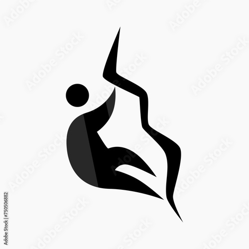 Vector icon of an athlete climbing a cliff. A rock climber climbs a vertical surface. Physically difficult sports. Flat icon, pictogram. Sports events and competitions.