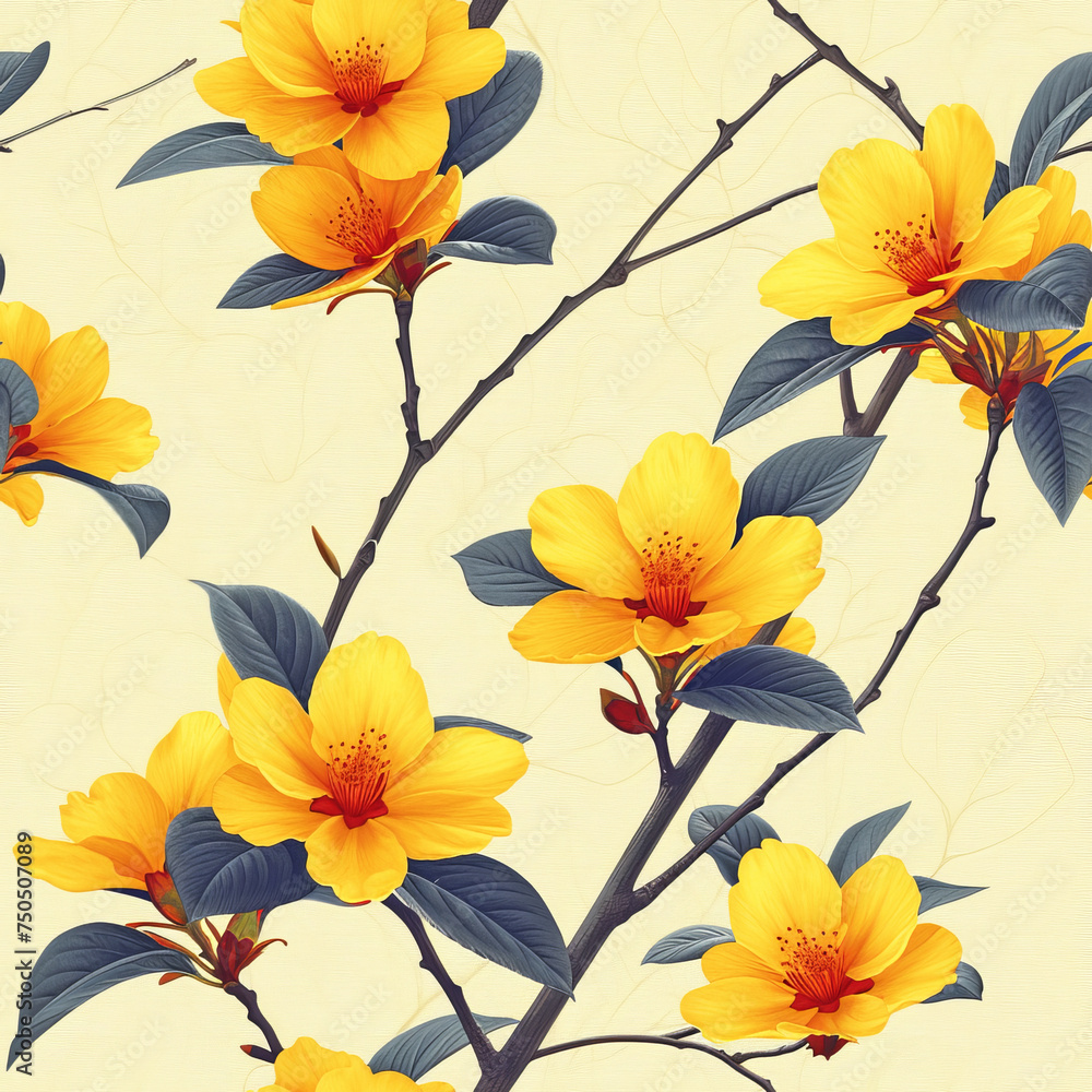 yellow bushes flower pattern, frameless pattern to enlarge and use as graphic element like background, tiles, ai generated yellow bushes flower pattern, frameless pattern to enlarge and use as graphic element like background, tiles, ai generated