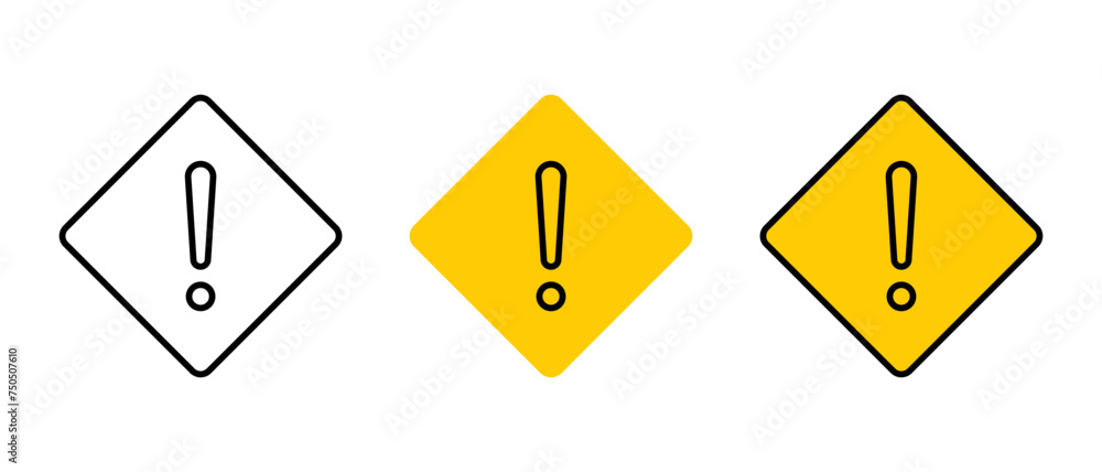 Set of warning sign icon. Yellow square with exclamation mark line vector Set of warning sign icon. Yellow square with exclamation mark line vector