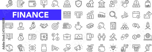 Finance icon set with editable stroke. Money and Payment thin line icon collection. Vector illustration
