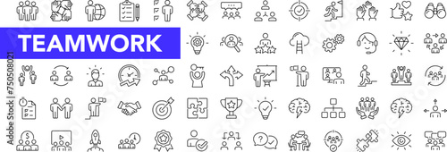 Teamwork icon set with editable stroke. Team work and business cooperation thin line icon collection. Vector illustration