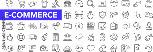E-Commerce icon set with editable stroke. Online shopping thin line icon collection. Vector illustration