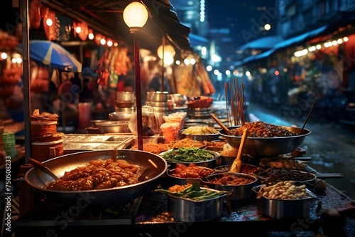 Street Food Delight: A colorful shot of a street food market, capturing the diverse and delicious offerings of local culinary delights.