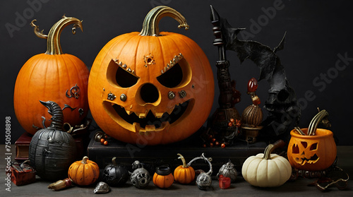 Happy Halloween Cat and Pumpkin - objects generative ai 