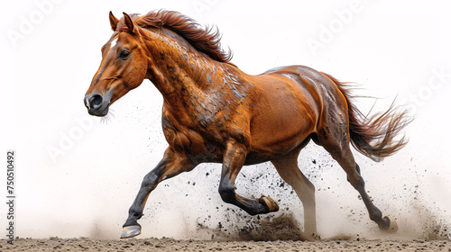 Red horse run gallop isolated on white background 