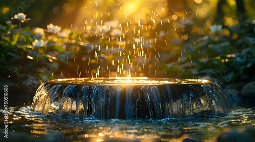 Capturing the Serenity of a Golden Hour Shot at an Artesian Well with Flowing Water. Concept Golden Hour Photography, Artesian Well Setting, Flowing Water, Serenity Captured photo