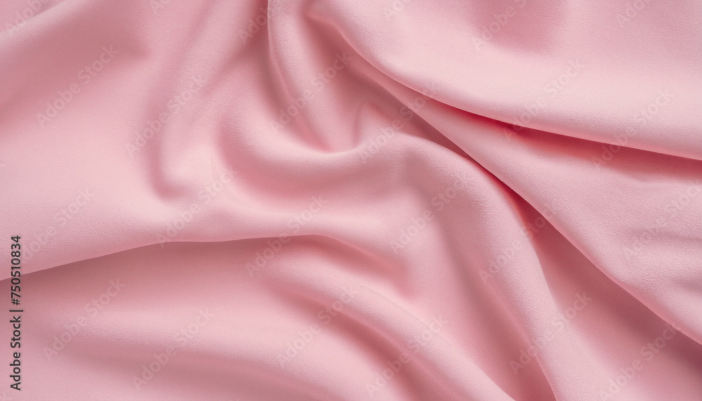 Obraz premium Closeup flatlay horizontal photography of pastel pink smooth wavy soft texture of cotton fabric.
