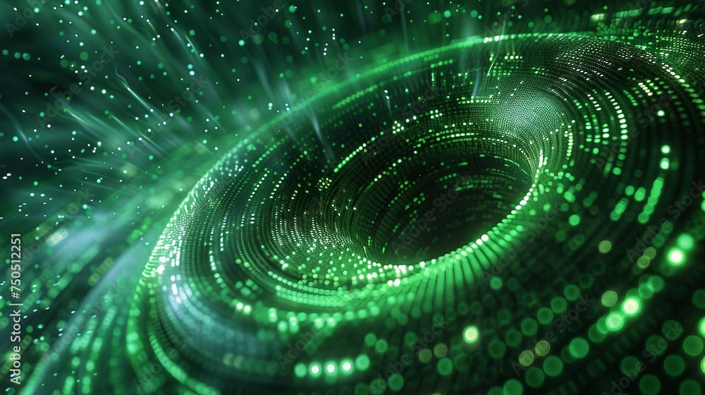 A matrix background featuring a dynamic flow of green binary code through a circle gateway. A matrix background featuring a dynamic flow of green binary code through a circle gateway.