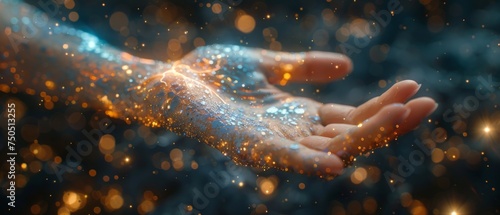 Hand of a woman touching the metaverse universe, Conceptual example of digital transformation for the next generation of technology.