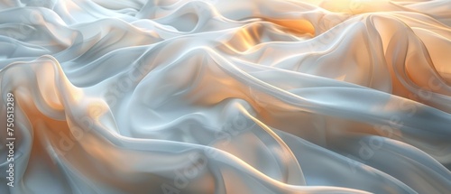 The Ephemeral Ballet of White Silk: A Mesmerizing 3D Rendering of a Waving Satin Fabric in Graceful Motion used to create a Beautiful Abstract Style Wallpaper Background