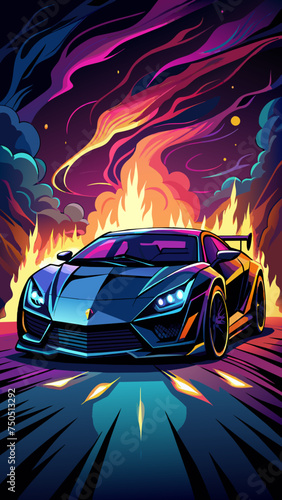 super luxury car in dark. smoke around