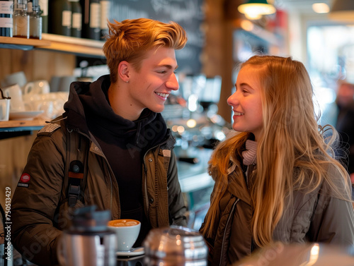 Young couple in a modern coffeeshop © HUMANIMALS