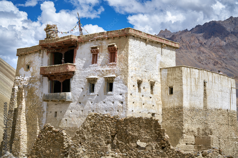 Closeup view of ancient Zangla palace in Zanskar