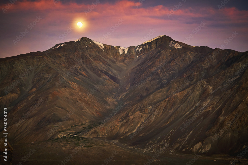 Moonrise over the mountains in Zanskar