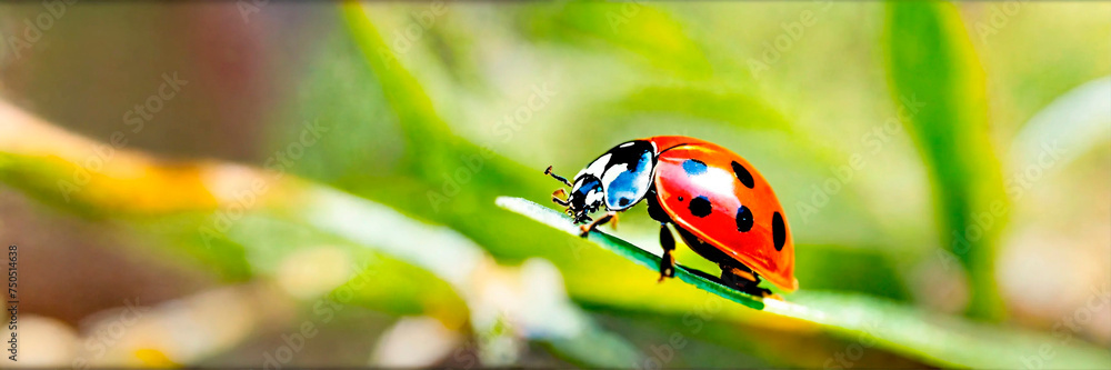 ladybug on the grass close-up. Selective focus.