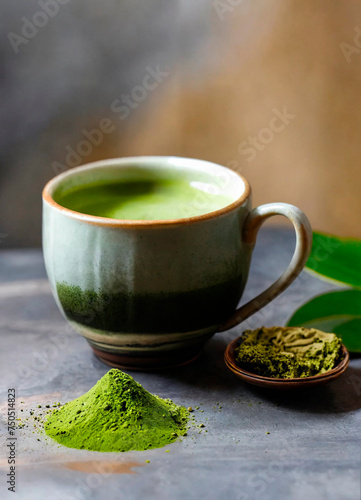 matcha tea on the table. Selective focus.