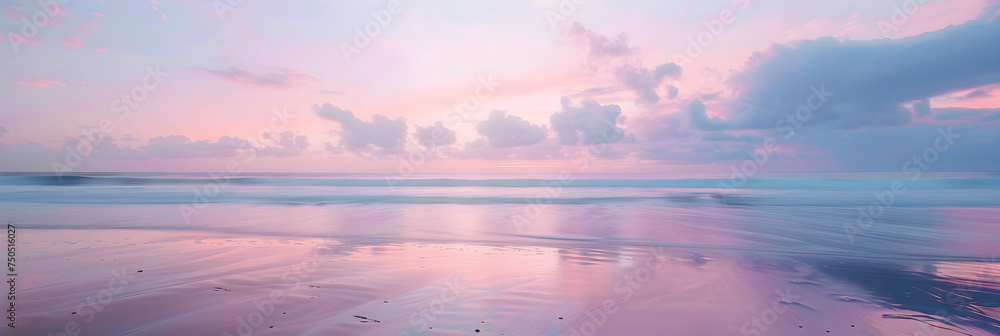 Tranquil Beach during a Vibrant Sunset Offering Sense of Peaceful Solitude - obrazy, fototapety, plakaty 