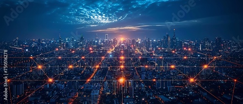 Wireless communication network and smart city, abstract image visual, Internet of Things photo