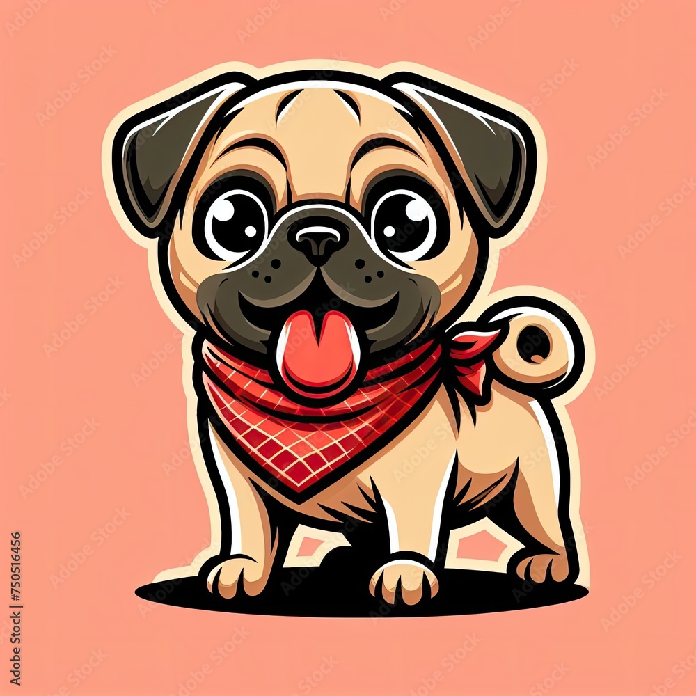 Happy Go Lucky: Whimsical Illustration of a Playful Pug Happy Go Lucky: Whimsical Illustration of a Playful Pug