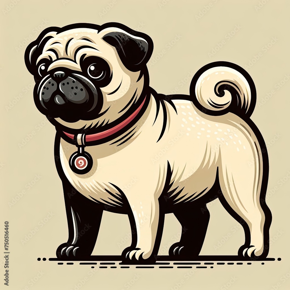 Cheerful Pug: Illustrated Portrait of a Happy Dog