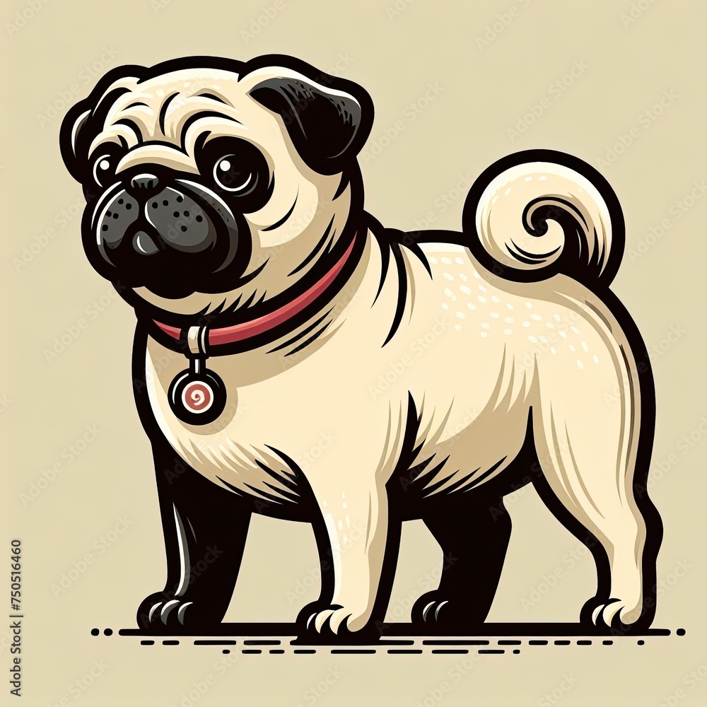 Fototapeta premium Cheerful Pug: Illustrated Portrait of a Happy Dog