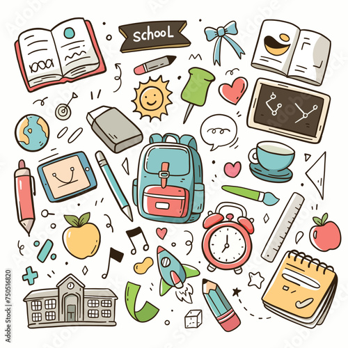 Education icon set. back to school element. Doodle vector illustration
