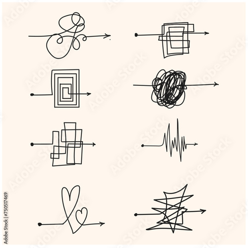 Sketch arrow clew chaos ball complicated with illustration style doodle and line art