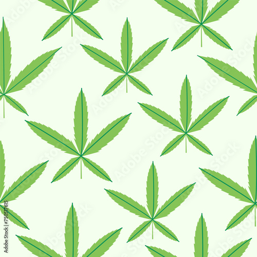 Flat vector seamless illustration of grass, hemp, drug.