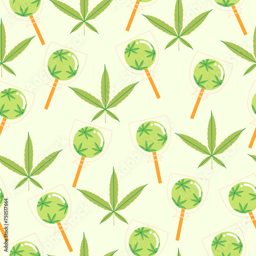 Flat vector seamless illustration of grass, hemp, drug.