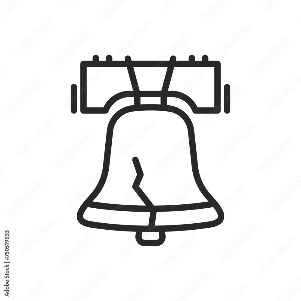 Liberty Bell Icon, Emblem of American Independence and Historic Symbol, Simple Thin Linear Outline Vector Sign. Liberty Bell Icon, Emblem of American Independence and Historic Symbol, Simple Thin Linear Outline Vector Sign.