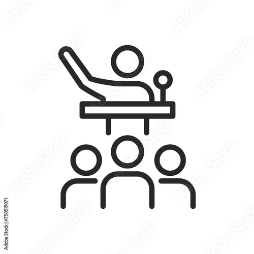 Politician Delivering Speech Icon, Public Speaker at Podium with Audience, Vector Sign for Political Events and Campaign Rallies.