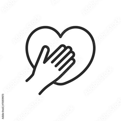 Pledge of Allegiance Icon with Heart and Hand. Symbol of Loyalty and Patriotic Commitment, Vector Outline Sign for Citizenship and Unity.