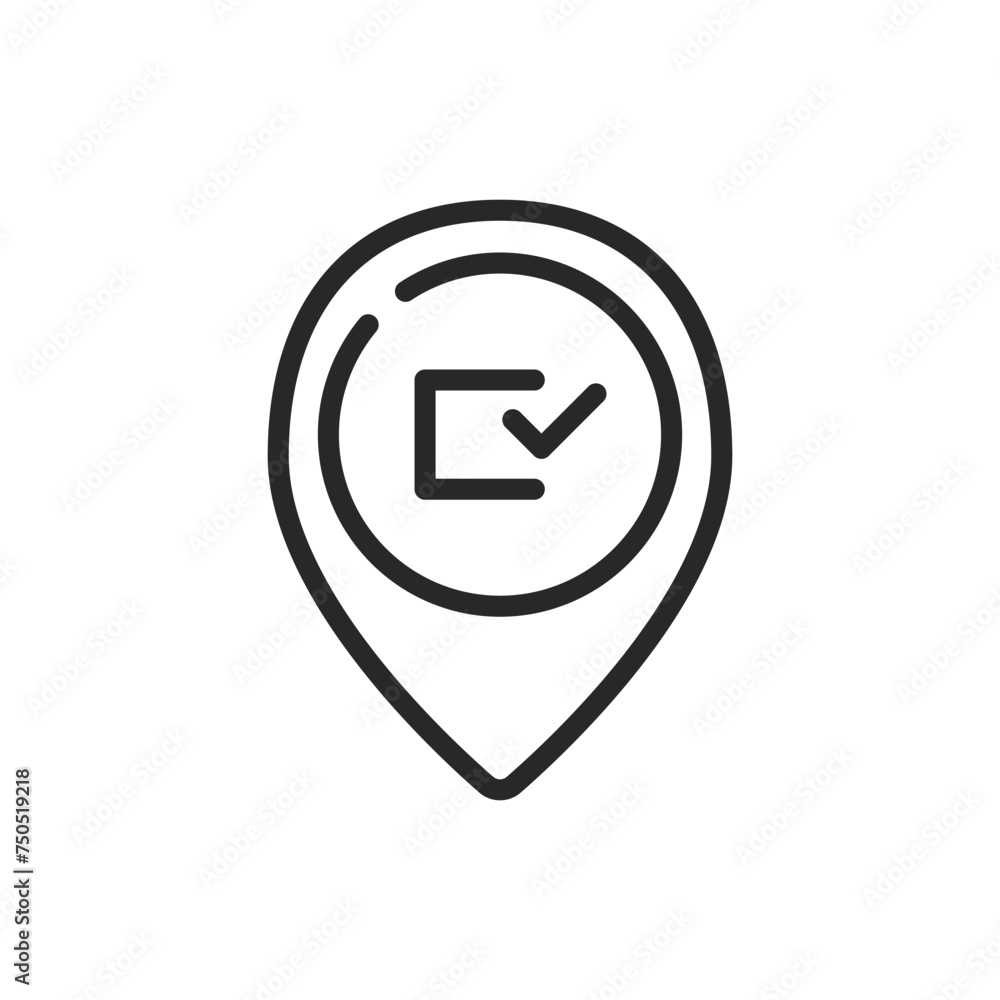 Voting Location Pin Icon. Map Marker with Checkmark for Finding Polling Stations and Ballot Places on Election Day. Voting Location Pin Icon. Map Marker with Checkmark for Finding Polling Stations and Ballot Places on Election Day.