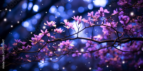 Twilight serenity  purple blossoms adorning a mystical night