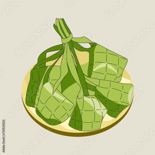 green ketupat for eid mubarak, traditional food, packed rice