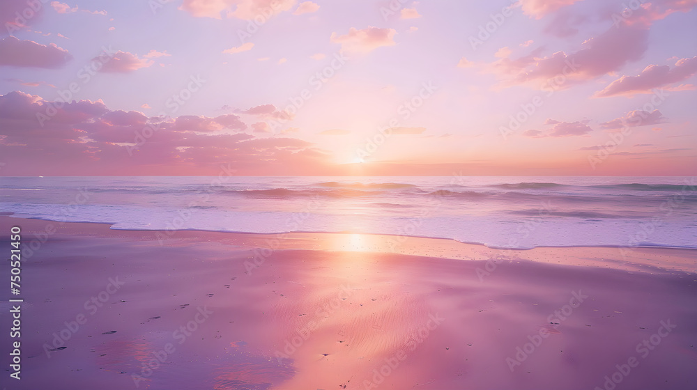 Tranquil Beach during a Vibrant Sunset Offering Sense of Peaceful Solitude