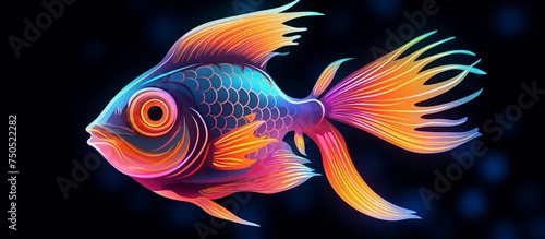 vector illustration of cute neon fish portrait with bright and bright colors in isolation with dark colors