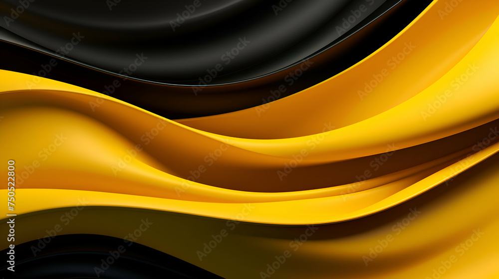 3d render. abstract background with glossy yellow and black wavy lines 3d render. abstract background with glossy yellow and black wavy lines