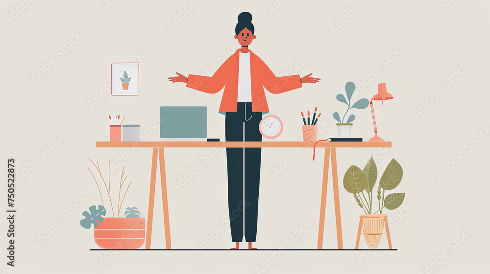 A person standing up at a desk, interacting with a laptop positioned in front of them A person standing up at a desk, interacting with a laptop positioned in front of them