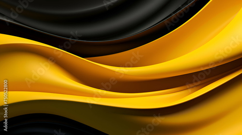 3d render. abstract background with glossy yellow and black wavy lines
