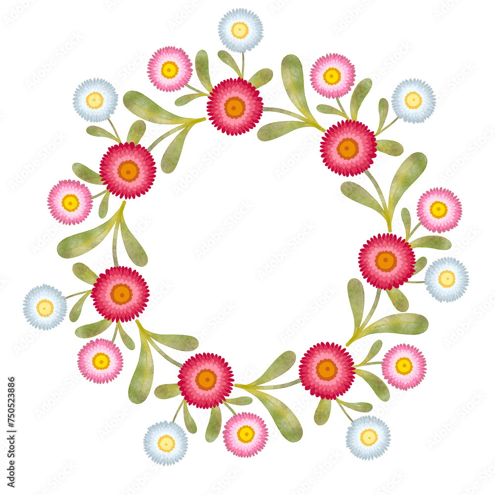 seamless floral pattern, textile flowers elements, colorful floral background, summer design fashion artwork for clothes, wallpaper, wedding, Straw flower, wadding, card, letter, circle, border, frame