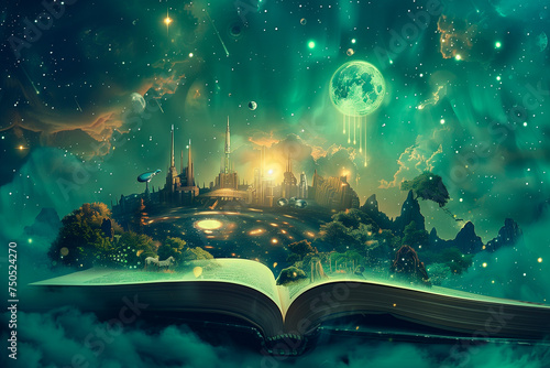 Open book concept for fairy tale and fiction storytelling