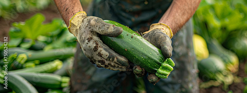 a farmer collects zucchini close-up photo