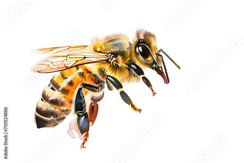 Detailed Honeybee Illustration Isolated on White Transparent Background 
