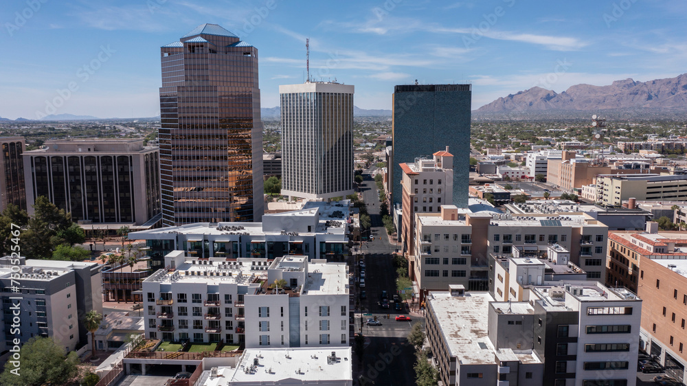 Fototapeta premium Tucson, Arizona, USA - May 28, 2022: Afternoon sun shines on the urban core of downtown Tucson.